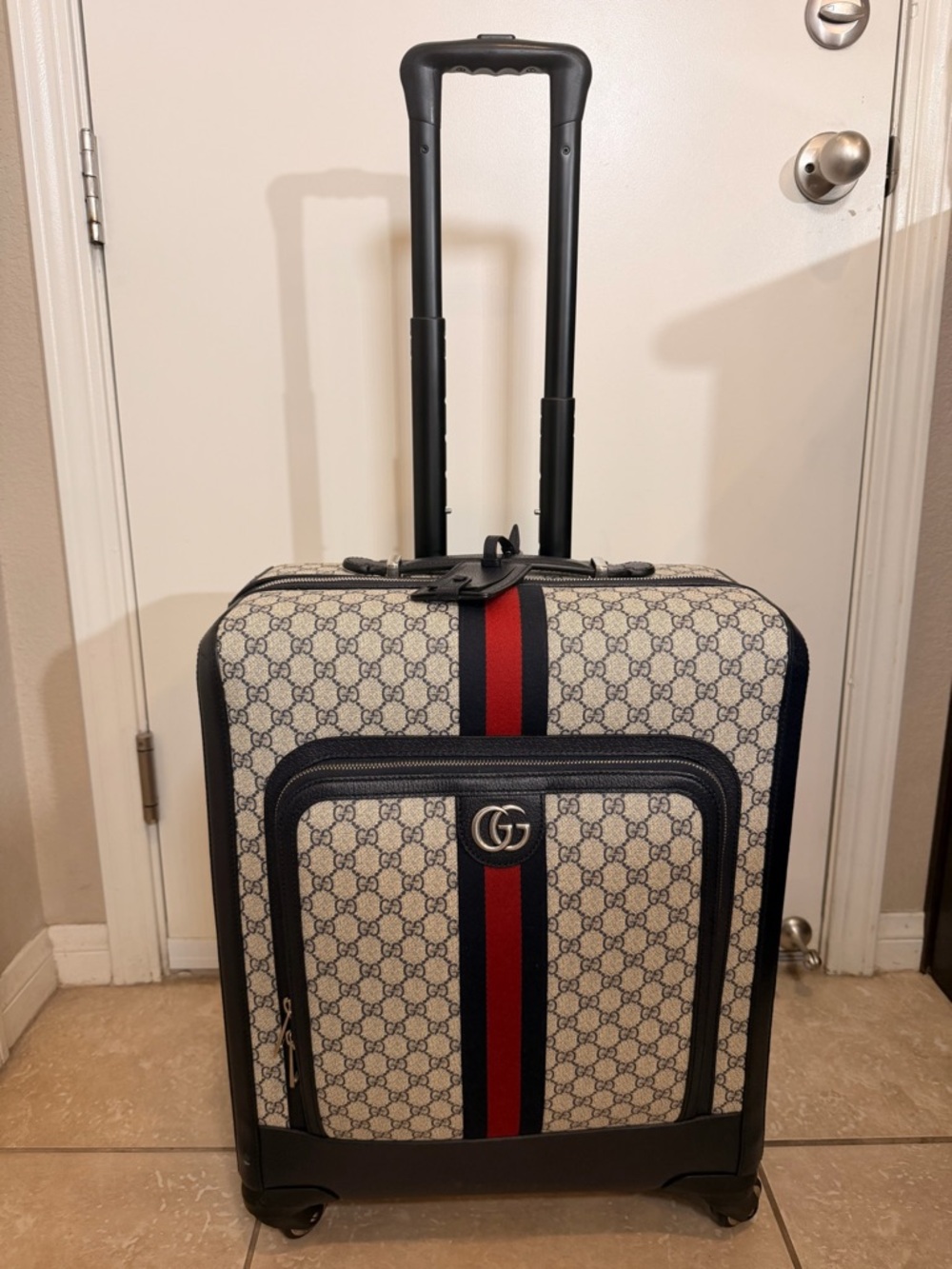 Gucci Beige GG Canvas Carry-On with Navy Trim and Red Center Stripe